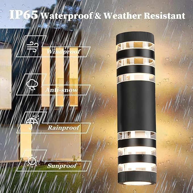 6Pack 15inch LED Cylinder Up & Down Wall Lights,18W Modern Outdoor Wall Light 4000K Day White Aluminum Body Waterproof IP65 LED Exterior Light Fixtures Wall Mount for House Patio Garage Garden
