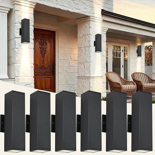 Modern Exterior Lighting Fixtures, Black Outdoor Wall Light Fixtures, 14 in Up and Down Front Porch Light,Square Outdoor Lights for House,Garage Include 12 * 7W Led GU10 Bulbs Aluminum 6PCS