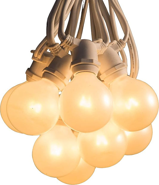 Hometown Evolution, Inc. 100 Foot C9 Commercial Exterior Globe String Lights with 80 G50 2 Inch White Satin Bulbs (White Wire) for Weatherproof Heavy Duty Vintage Outside Lighting