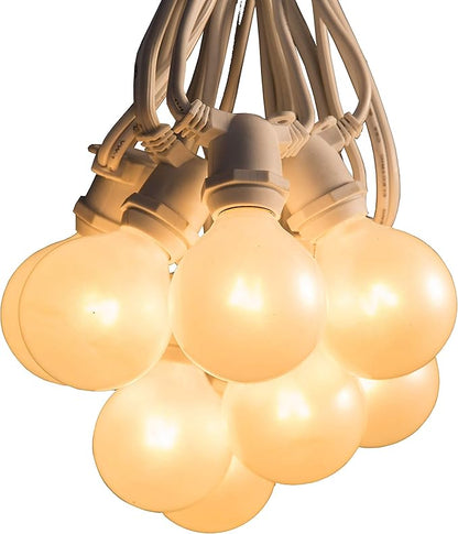 Hometown Evolution, Inc. 50 Foot C9 Commercial Exterior Globe String Lights with 40 G50 2 Inch White Satin Bulbs (White Wire) for Weatherproof Heavy Duty Vintage Outside Lighting