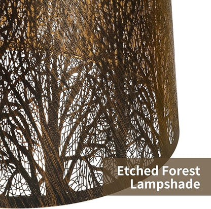 Etched Forest Metal Lampshade, ALUCSET Drum Metal Lamp Shade for Table Lamp,10" Top x 12" Bottom x 8" High Replacement Vintage Lamp Shade, Pattern of Trees Spider Lamp Cover (Antique Bronze Gold)