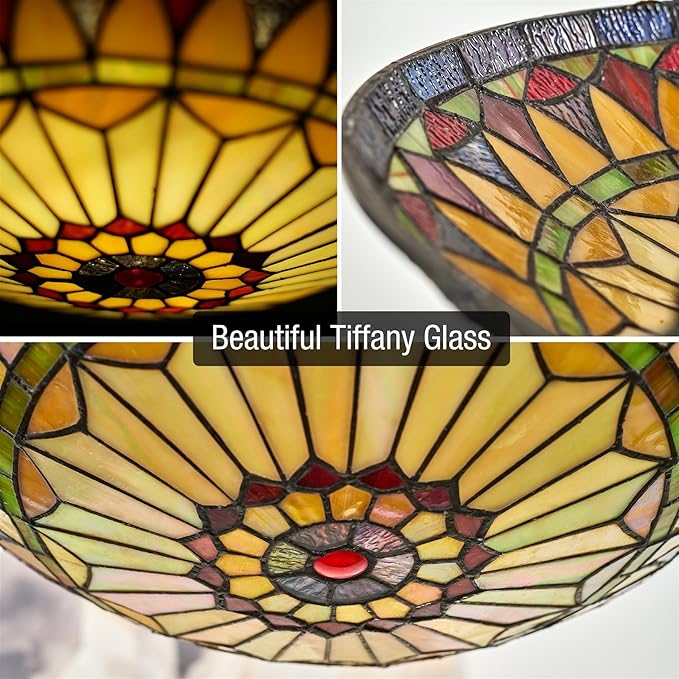 Kira Home Mateo 16" 2-Light Tiffany Glass Flush Mount Ceiling Light, Black Finish