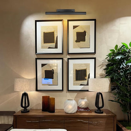 Matte Black Picture Lights for Wall, 24" Art Light Hardwired, 3-Light Bronze Gallery Light, Warm White 2700k Dimmable Picture Frame Lights, 270° Vanity Light for Bathroom, Living Room, Hallway