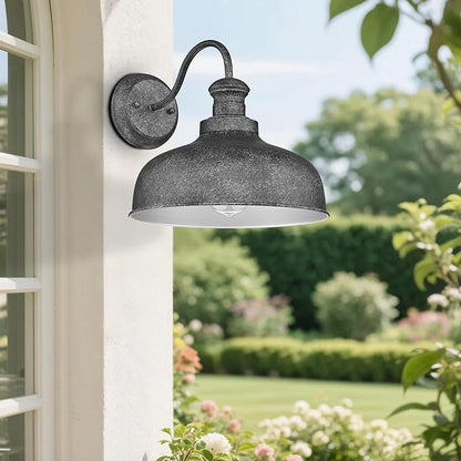 Outdoor Farmhouse Barn Light, Outside Wall Sconce, Weather Resistant Anti-Rust Farmhouse Exterior Wall Light, Outdoor Lantern Lamp for Porch, Garage, Patio, Entryway (Antique Black, 2 Pack)