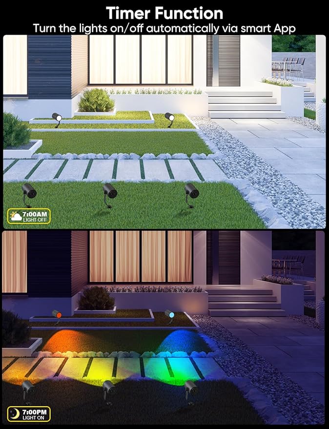 APPECK Smart Outdoor Spot Light 600lm, RGBCW+IC Color Changing Landscape Lights 2 Pack, IP65 Waterproof Low Voltage Landscape Lighting, App/Voice Control for Garden Pathway Yard Christmas Decor