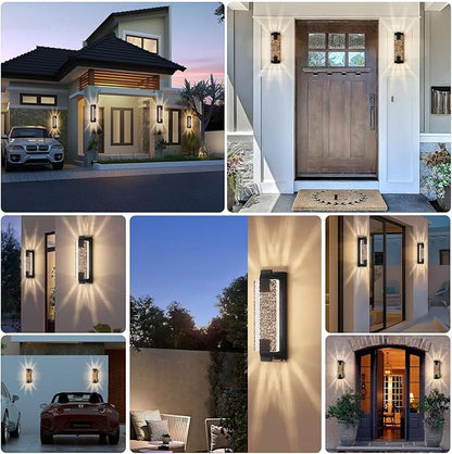 camuucci Dusk to Dawn Outdoor Light,15.7 Inches LED Porch Lights Outdoor Waterproof Modern Outside Sconce Wall Mount for Doorway Hallway Porch Patio Yard Doorway Black