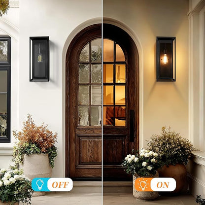 19" Outdoor Wall Lights, 2 Pack Large Size Matte Black Outdoor Sconce Lights with Clear Glass Shade, Waterproof Porch Lighting Exterior Light Fixture for Front Door, Garage