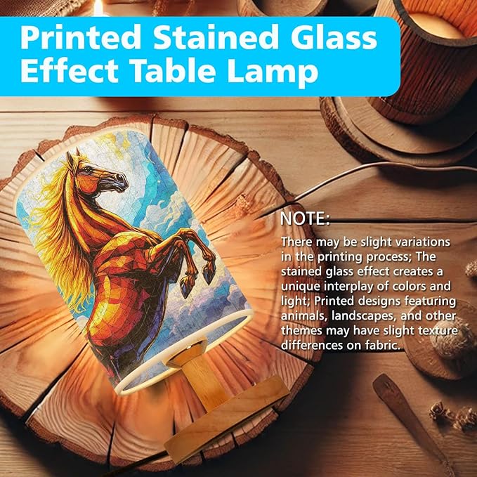 Horse Table Lamp LED 3-Color Pressed Bedside, Horse Shade Lamp with Wood Base for Bedroom Living Room Desk Office TL01