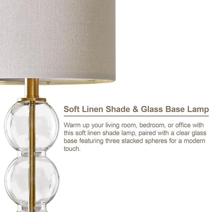 Oneach 25" Glass Table Lamps Set of 2, Gold Modern Table Lamps with USB Ports for Living Room, Linen Shade Bedside Lamps for Bedroom, Nightstand, Side Table (Bulbs not Included)