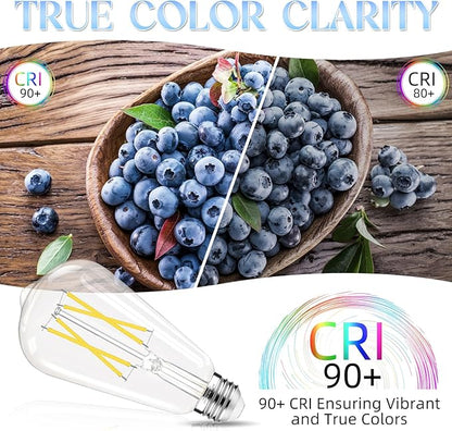 LED Edison Bulbs, E26 Bulb 60 watt Equivalent, Non-Dimmable, Cool White 4000K, ST58 Vintage Light Bulbs, 90+ CRI, 6W 600LM, E26 Medium Base, Clear Glass, 6 Pack