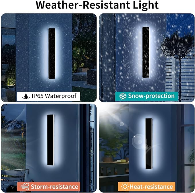 Mikeru 23.6" Outdoor Wall Sconce 6000K Cool White - IP65 Waterproof Black Exterior Light, Hardwired Wall Mounted Fixture for Porch, Patio & Entryway | Non-Dimmable Weatherproof Design