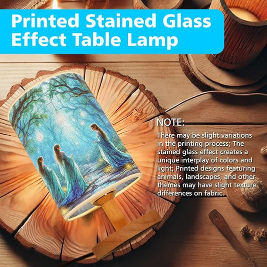 Elves in an Enchanting Table Lamp LED 3-Color Pressed Bedside, Elves in an Enchanting Shade Lamp with Wood Base for Bedroom Living Room Desk Office TL01