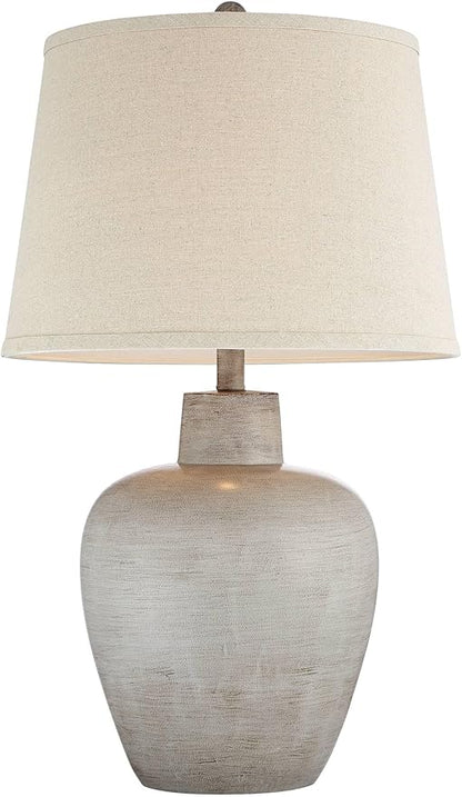 Regency Hill Glenn 27" Tall Urn Natural Cottage Southwestern Table Lamps Set of 2 WiFi Smart Socket Gray Terra Cotta Living Room Bedroom Bedside Nightstand House Office Home Reading Beige Shade