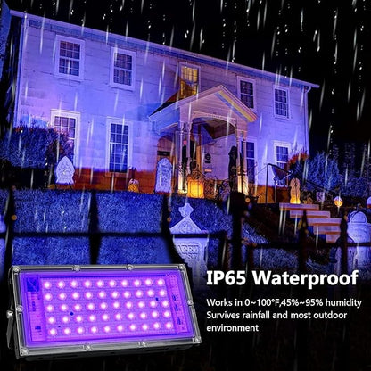 4 Pack 50W Black Lights, Blacklight Flood Light with Plug and Switch,for Glow Party, Halloween, Fluorescent Poster, Body Paint