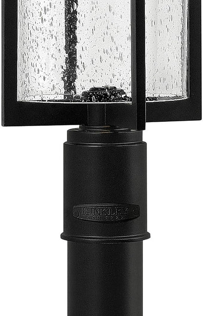 Hinkley Shelter Large Post Top or Pier Mount Outdoor Lantern - Dark Sky, 1-Light, Cylinder, Aluminum, Clear Seedy Glass, Bulb Included - Black Finish