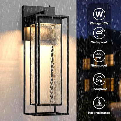 28INCH Giant LED Porch Lights Outdoor, Black Dusk to Dawn Outdoor Lighting, Waterproof Exterior Wall Mount Lantern Sconce, Outside Wall Light for House Doorway Front Door