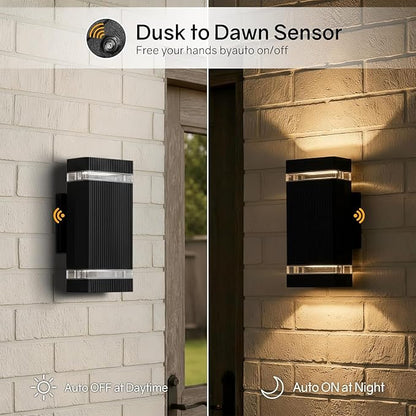Dusk to Dawn Outdoor Wall Light Modern Up Down LED Wall Sconce, Aluminum Waterproof Exterior Lighting Fixture Porch Lights for House Patio Sensor ETL
