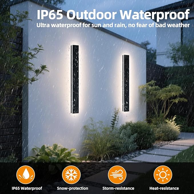 Upgrade Widened 2 Pack Modern Outdoor Wall Lights, 39.3inch Long Linear LED Wall Sconce, 3000K Warm White, IP65 Waterproof, 36W, Minimalist Black Exterior Lamp Fixture for Porch, Garden, Balcony