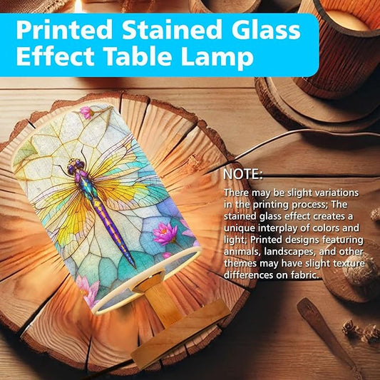 Dragonfly Table Lamp LED 3-Color Pressed Bedside, Dragonfly Shade Lamp with Wood Base for Bedroom Living Room Desk Office TL01