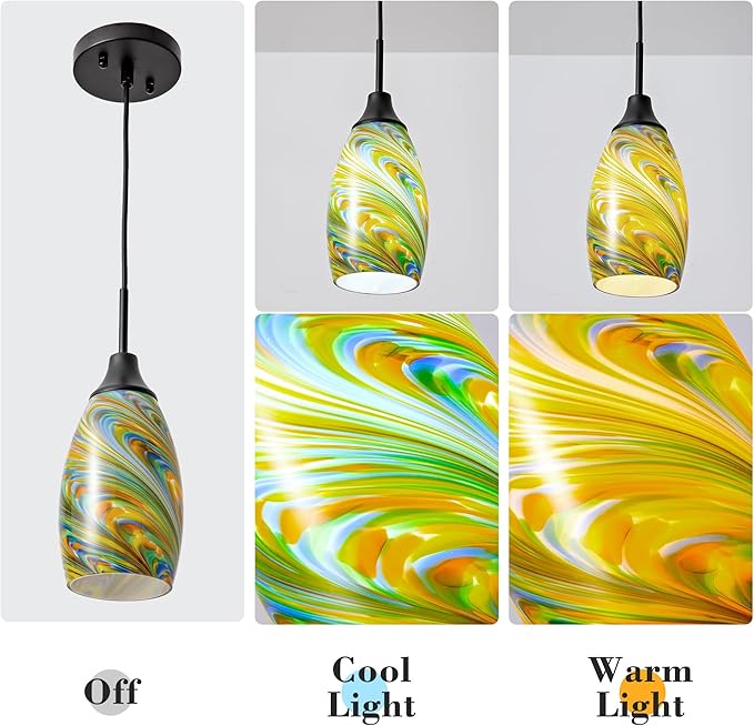 Glass Pendant Lamp Shade 4.72" Colorful Art Glass Chandeliers Cover 1-Pack Mini Oval Light Shade Replacement Shade Only Light Fixtures for Kitchen Island Dining Room,Foyer,Hallway