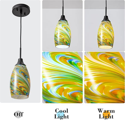 Glass Pendant Lamp Shade 4.72" Colorful Art Glass Chandeliers Cover 1-Pack Mini Oval Light Shade Replacement Shade Only Light Fixtures for Kitchen Island Dining Room,Foyer,Hallway
