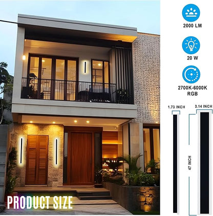 2PCS 47" RGBW LED Long Wall Light Outdoor, Black Led Wall Sconces, IP66 Waterproof Lighting, Exterior Light Fixtures Wall Mount, Suitable for Courtyard/Exterior Wall/Patio