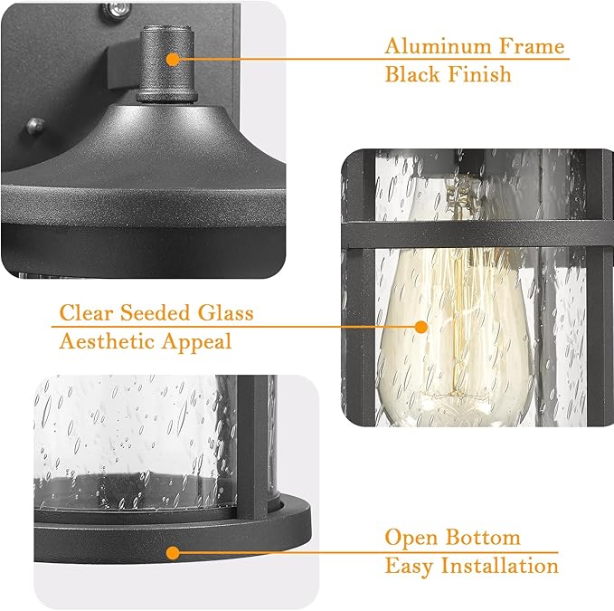 Dusk to Dawn Outdoor Wall Lighting Outdoor Wall Lantern with Sensor Exterior Wall Light Anti-Rust Porch Light Fixtures Wall Mount Waterproof Wall Sconce with Seeded Glass for House Patio Garage