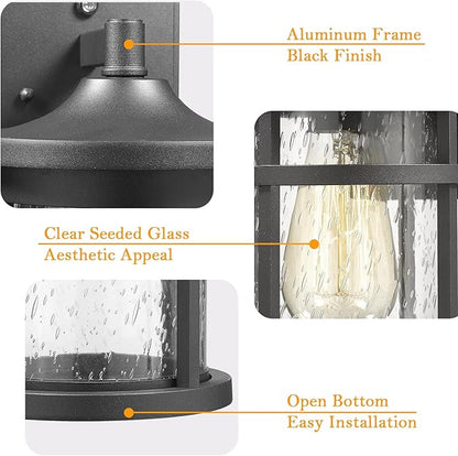 Dusk to Dawn Outdoor Wall Lighting Outdoor Wall Lantern with Sensor Exterior Wall Light Anti-Rust Porch Light Fixtures Wall Mount Waterproof Wall Sconce with Clear Seeded Glass for Garage Patio