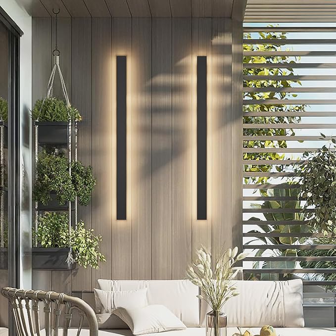 Aipsun Outdoor Lights 2 Pack,Modern Outdoor Wall Light Long Strip LED Wall Sconce IP65 Anti Rust Warm Light Fixture 3000K Exterior Wall Mount Lights for Entrance, Hallway, Garage, Porch
