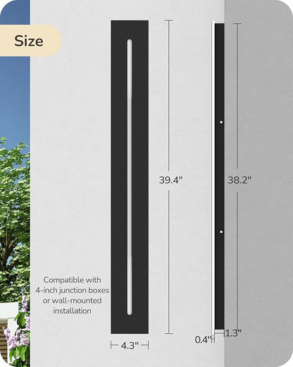 EDISHINE Upgraded 2 Pack 39.4" Led Outdoor Wall Light, Linear Modern Exterior Lighting Fixtures, Adjustable Brightness & Color Temperature, IP65 Waterproof, Long Exterior Wall Sconce for Garage, Door