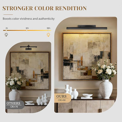 Matte Black Picture Lights for Wall, 30" Linear Picture Light Hardwired, 4-Light Bronze Art Light, Dimmable Gallery Light for Paintings, Warm White 270° Picture Frame Lights for Bathroom, Living Room