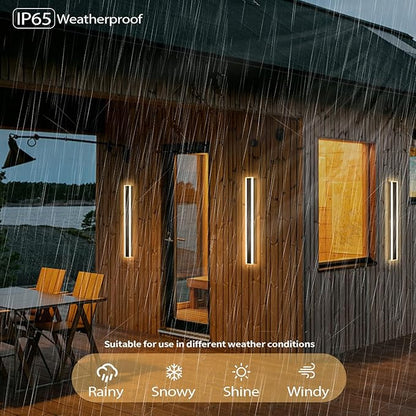 39 Inch Black Modern Outdoor Wall Light 3000K-6000K Dimmable Modern Exterior Wall Sconce Long LED Linear Exterior Lights for Patio Garden Garage