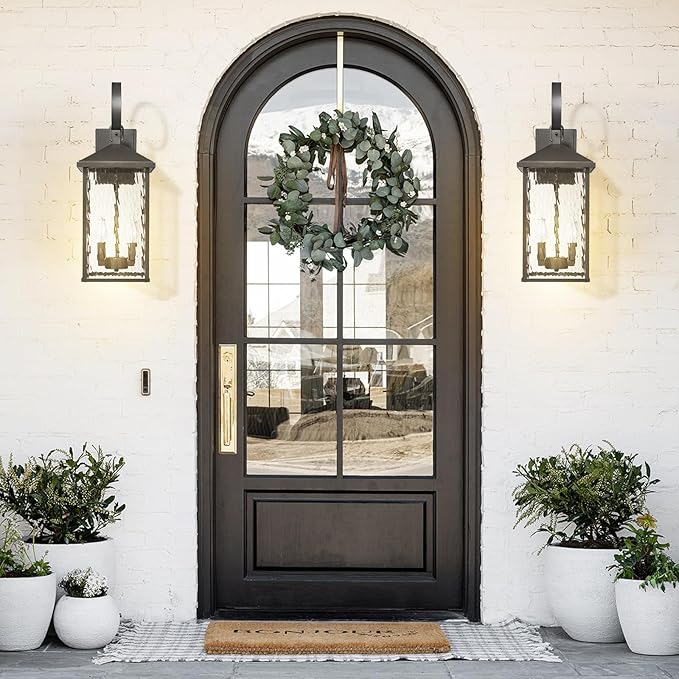 Large Outdoor Wall Lights Fixtures Wall Mount, 21.65" Large Outdoor Lanterns for Porch Light Fixture 2-Light, Modern Exterior Lighting Fixtures with Water Ripple Glass for Outside Patio