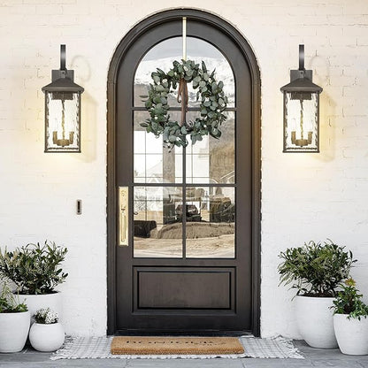 Large Outdoor Wall Lights Fixtures Wall Mount, 21.65" Large Outdoor Lanterns for Porch Light Fixture 2-Light, Modern Exterior Lighting Fixtures with Water Ripple Glass for Outside Patio