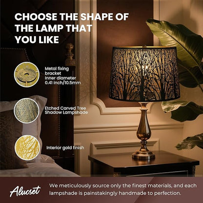 ALUCSET Extra Large Lampshade 14'' Top 16'' Bottom 11'' High Etched Metal Forest Design Metal Lamp Shade For Floor Lamps in Living Room, Bedroom, Decor, Spider Fitter, Antique Bronze and Gold Plated
