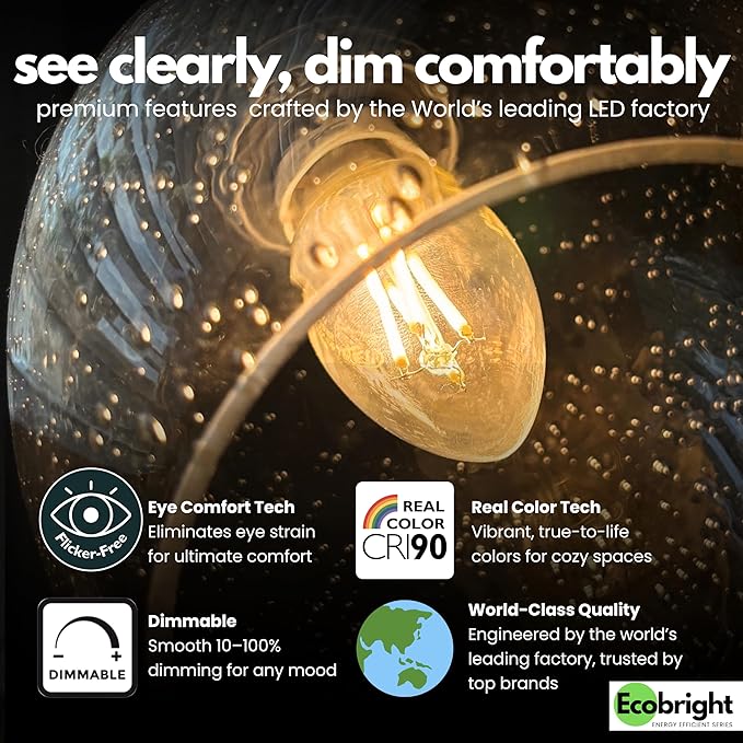 EcoBright Dimmable LED Candelabra Light Bulbs, B11 Chandelier Bulbs 60W Equivalent E12 Base, 2700K Warm White, CRI90, High Color Accuracy, Flicker Free, ETL and FCC Certified 8 Pack