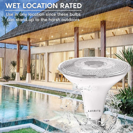 LUXRITE 12 Pack PAR38 LED Outdoor Flood Light Bulbs, 120W Equivalent, 1250 Lumens, 3500K Natural White, 15W Dimmable, Indoor Outdoor Spotlight Bulb, Wet Rated, E26 Standard Base, UL Listed