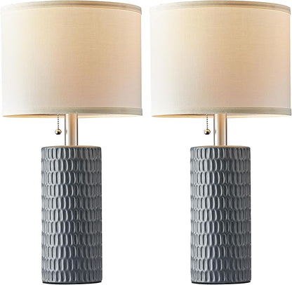 Table Lamps for Living Room Set of 2, Ceramic Table Lamps for Bedroom, 20" Modern Lamps for Night Stands, Grey