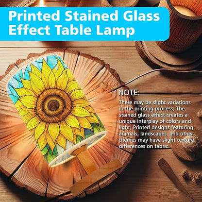 Sunflower Table Lamp LED 3-Color Pressed Bedside, Sunflower Shade Lamp with Wood Base for Bedroom Living Room Desk Office TL01
