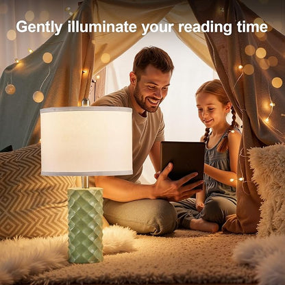 Vitality Green & Star Diamond Ceramic Table Lamps (Set of 2) - 23" Luxe Modern Bedside Lamps for Nightstand,bedrooms, Living Rooms, or entryways & Rotary Switch,No Bulbs