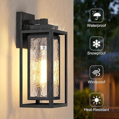 Water Ripple Outdoor Wall Lantern, Exterior Porch Light Fixture Black, 2 Pack Waterproof Wall Lights Fixture, Outside Garage Sconce Lighting, Porch Light Fixture, Mount Lamp, for Patio Outdoor Indoor