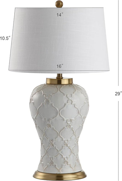 JONATHAN Y JYL4024A Arthur 29" Ceramic LED Table Lamp Traditional Transitional Bedside Desk Nightstand Lamp for Bedroom Living Room Office College Bookcase LED Bulb Included, Cream