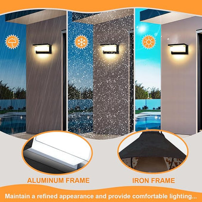 2 Pack LED Porch Light Outdoor, 18W 1800LM 3000K Warm White, IP65 Waterproof Anti-Rust Modern Wall Lighting, Exterior Wall Mount Fixture for Christmas, Garage, Hallway, Backyard
