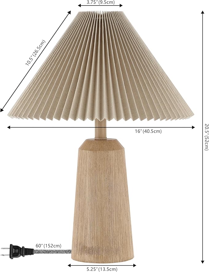 JONATHAN Y JYL1146A Arvid 20.5" Rustic Scandinavian Resin/Iron Lighthouse LED Table Lamp with Pleated Shade, Beige Wood Finish, for Bedroom, Living Room, Entry Console
