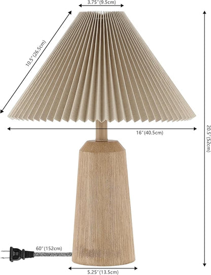 JONATHAN Y JYL1146A Arvid 20.5" Rustic Scandinavian Resin/Iron Lighthouse LED Table Lamp with Pleated Shade, Beige Wood Finish, for Bedroom, Living Room, Entry Console