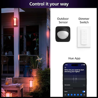 Philips Hue Impress Outdoor Wall Light (Hardwired), (6.1 x 9.4 in) White & Color Light, Voice Control, Bridge Required