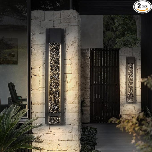 ASD LED 24" Bubble Glass Wall Light Fixture, Outdoor & Indoor Seeded Sconce | 3CCT, Waterproof, Dimmable, ETL Listed | 20W 600LM 3000-5000K 100-277V | Exterior Lantern, Porch Lighting | Black, 2 Pack