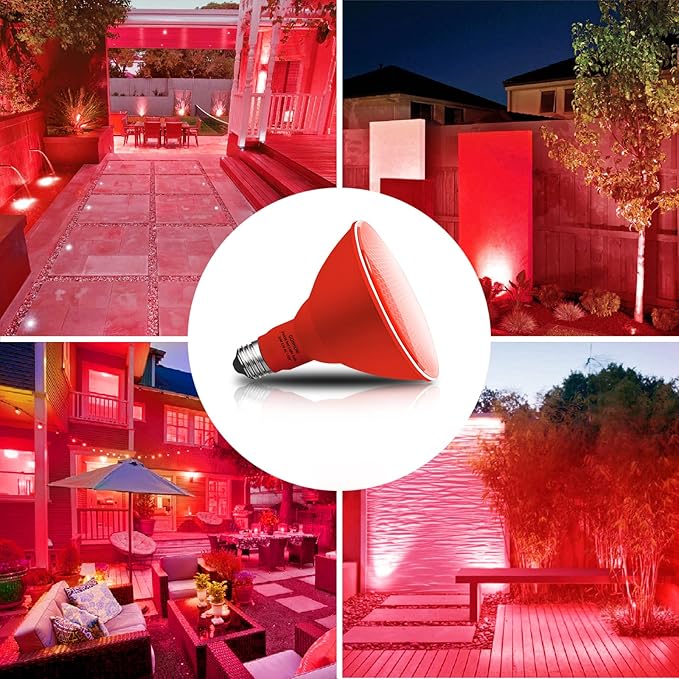 PAR38 Flood Lights Outdoor,Dimmable LED Flood Light Bulbs,20W(Equivalent to 200W),E26 Base,Outdoor Porch,Holiday Lighting,LED Flood Light Bulb for Halloween,Christmas,4 Pack Red