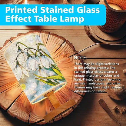Snowdrop Table Lamp LED 3-Color Pressed Bedside, Snowdrop Shade Lamp with Wood Base for Bedroom Living Room Desk Office TL01