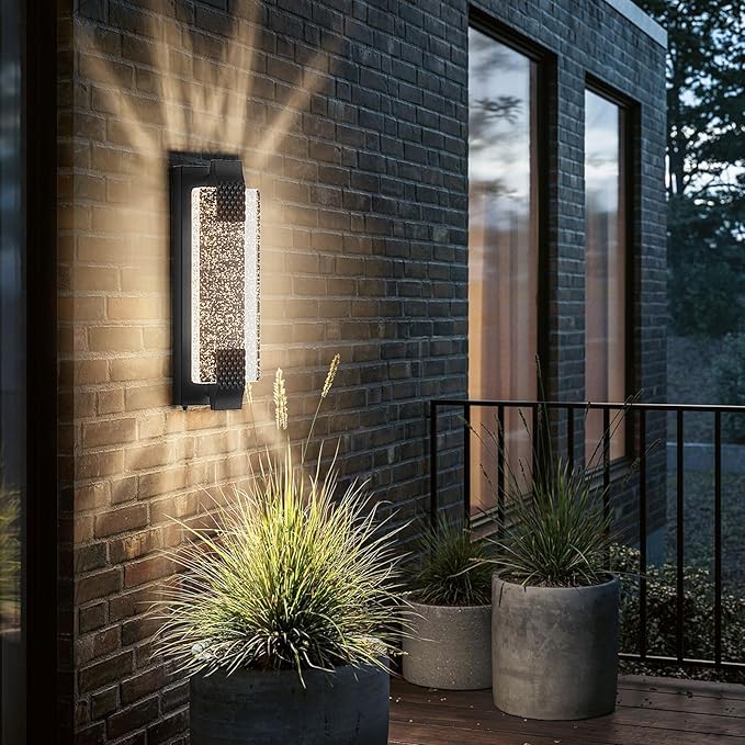 camuucci Dusk to Dawn Outdoor Light,15.7 Inches LED Porch Lights Outdoor Waterproof Modern Outside Sconce Wall Mount for Doorway Hallway Porch Patio Yard Doorway Black